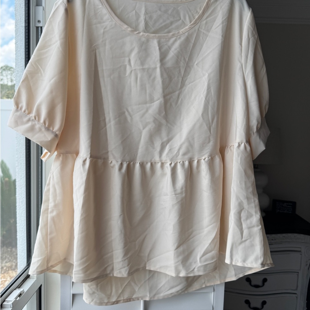 Brand New SHEIN Cream Flutter Sleeve Peplum Blouse